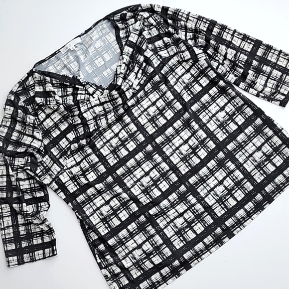 ⭐️3/ $30⭐️ Cleo Top Cowl Neck Black White 3/4 Sleeves Stretch Lightweight Sz XXL - Picture 6 of 14